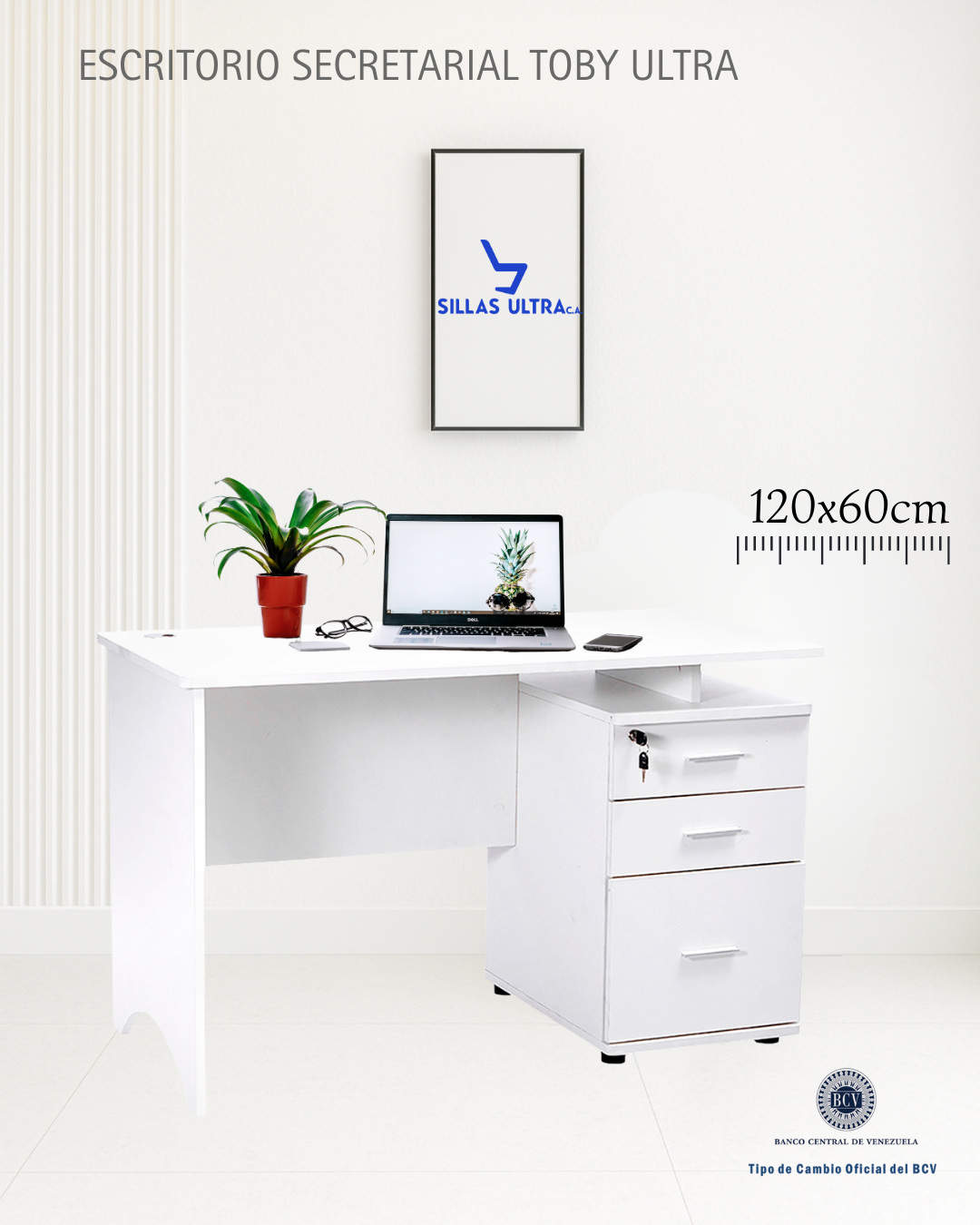 Secretarial Toby blanco tres gavetas